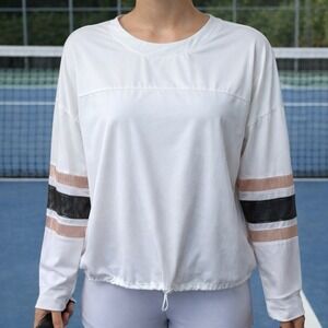 Lucky in Love White Metallic Detail Sleeve Athletic Long Sleeve Tennis Gym S